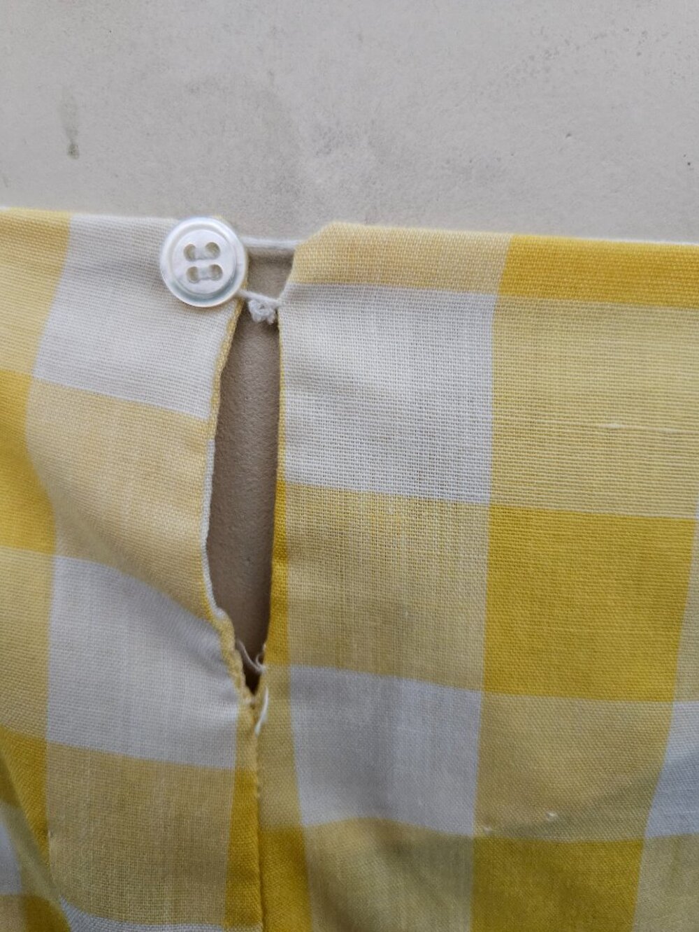 60s/70s Yellow Gingham Ruffled Trim Maxi Dress - Picture 12 of 15
